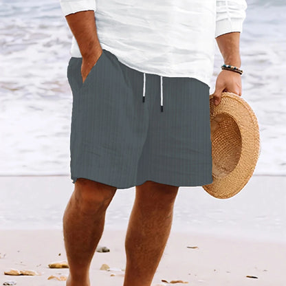 Men'S Shorts – Cotton and Linen Blend – Relaxed Fit – Drawstring Waist – with Pockets