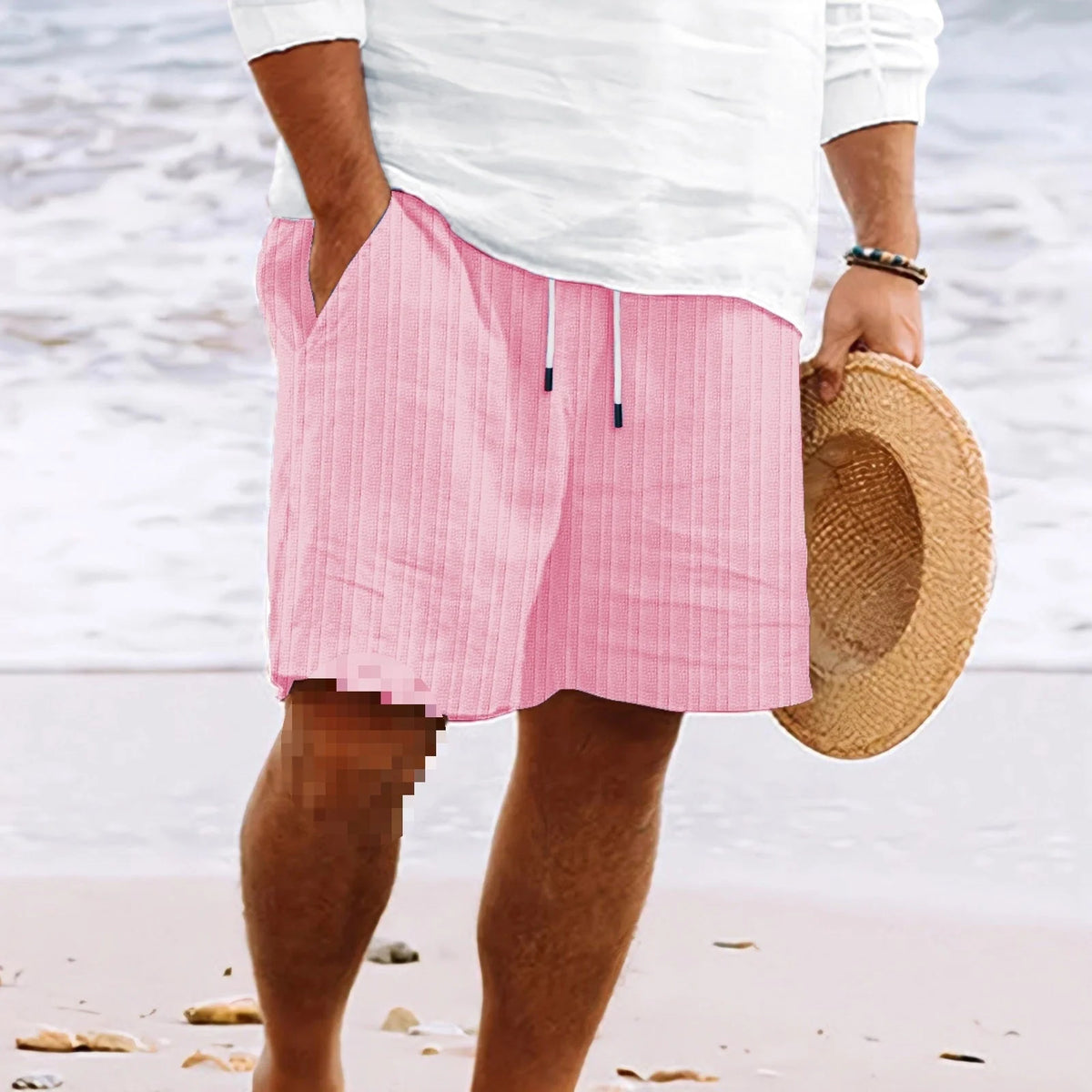 Men'S Shorts – Cotton and Linen Blend – Relaxed Fit – Drawstring Waist – with Pockets