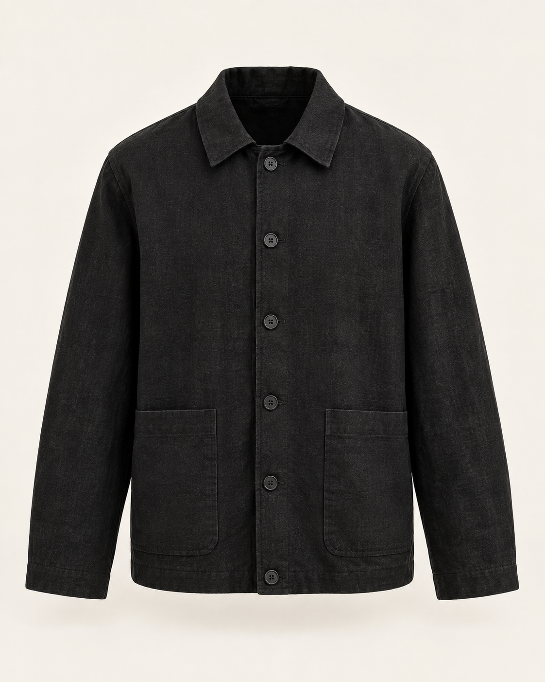 Veste noire structurée en coton et lin 1MB7