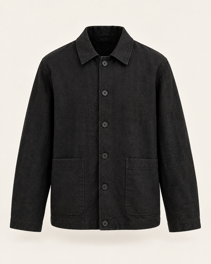 Veste noire structurée en coton et lin 1MB7