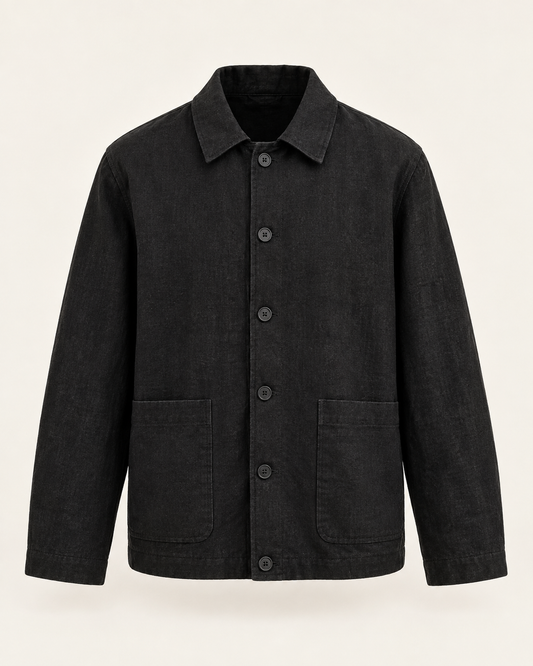 Veste noire structurée en coton et lin 1MB7